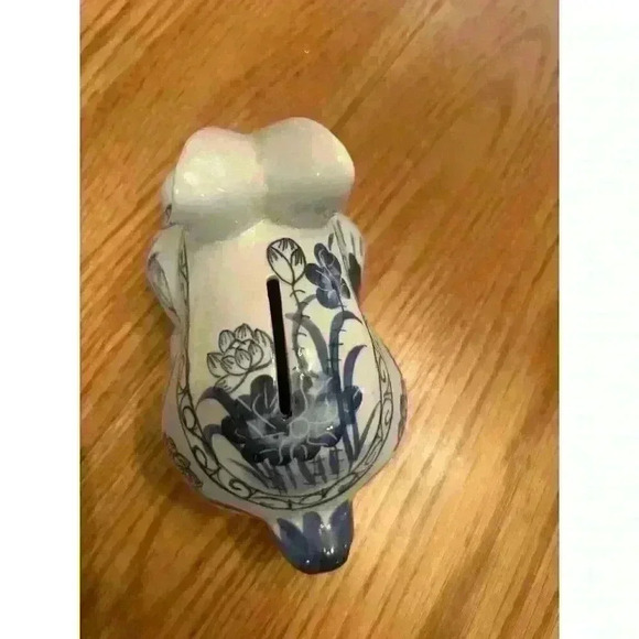 Porcelain Rabbit Bunny Blue White Coin Bank Andrea by Sadek Vintage Collectible - Picture 3 of 7